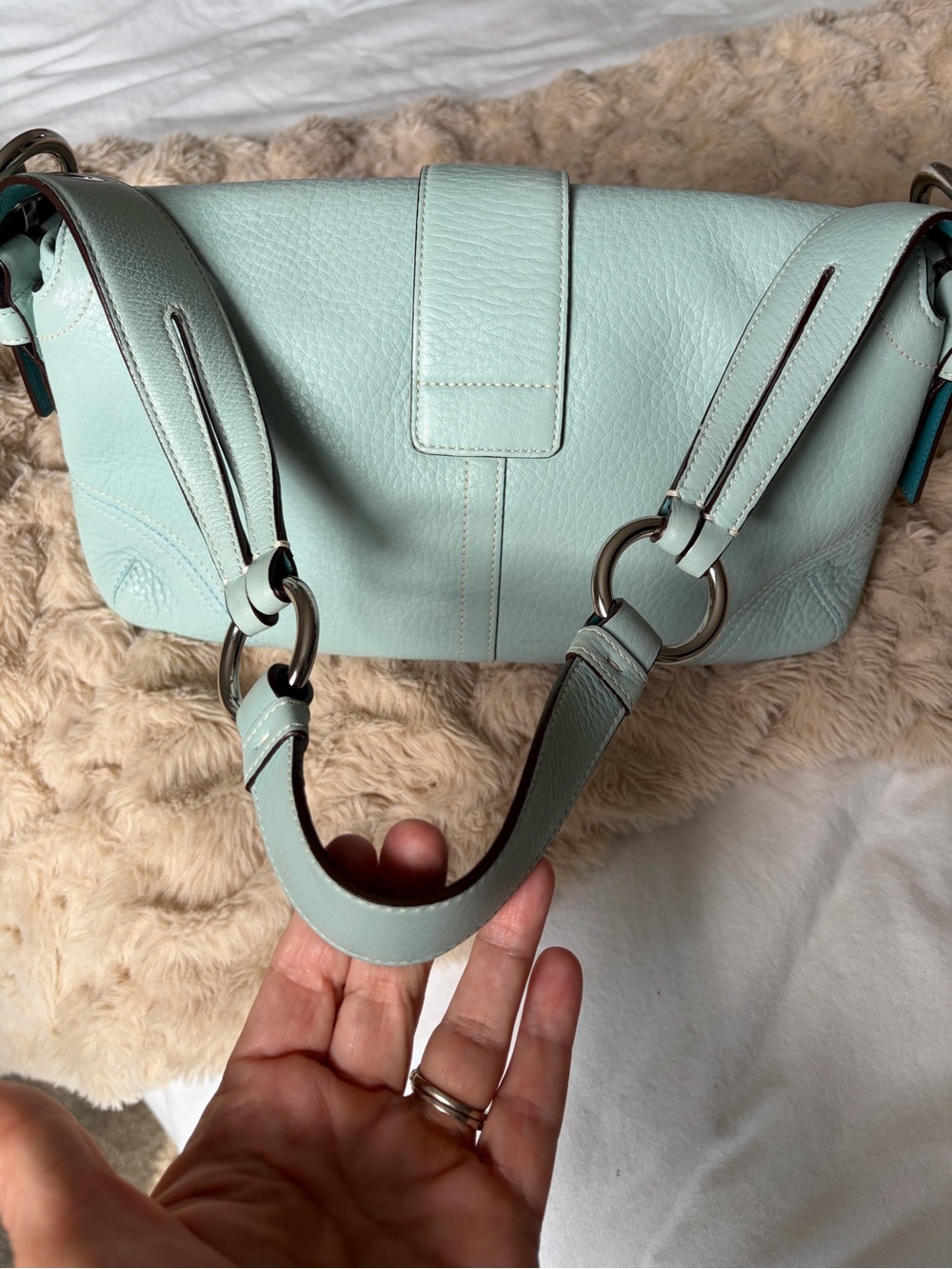 VINTAGE Coach Tiffany Blue flap bag #3000 - Picture 4 of 15